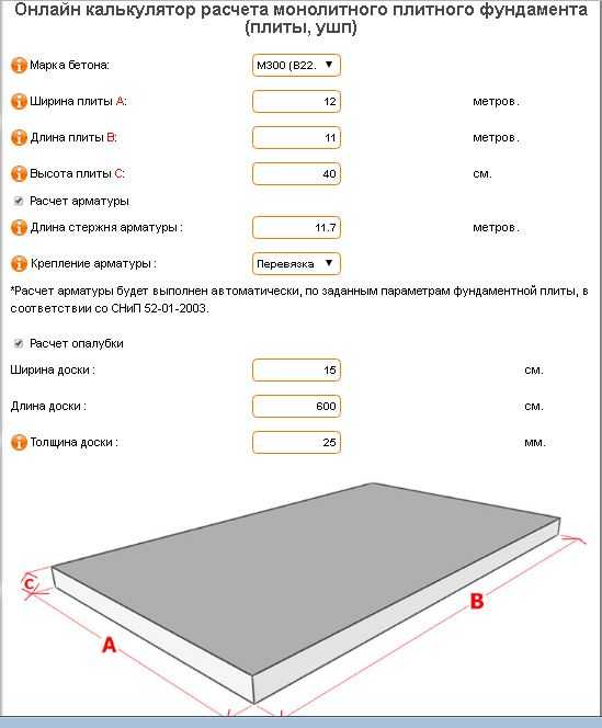 Онлайн калькулятор ленточного фундамента: расчет арматуры, бетона, опалубки.